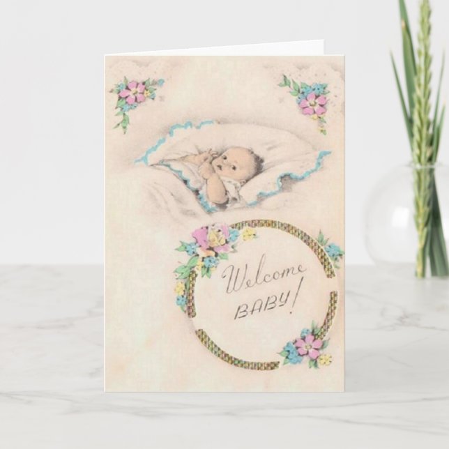Tarjeta de felicitación para bebé de bienvenida de (Anverso)