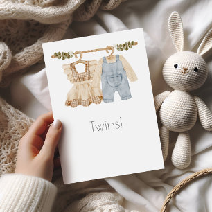 Tarjeta de felicitación para bebé mellizos Boho