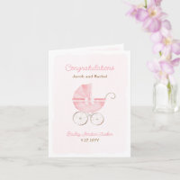 Tarjeta de Felicitación para Bebé Niña en Cochecit