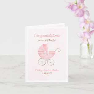 Tarjeta de Felicitación para Bebé Niña en Cochecit