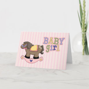 Tarjeta de felicitación para bebé rosada de caball