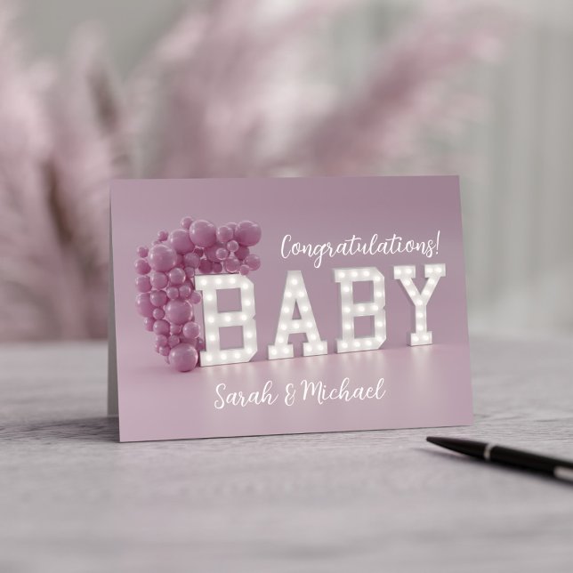 Tarjeta de felicitación para bebé rosada para padr (Congratulations! There's a new baby in the house. Send this card to the new parents.)