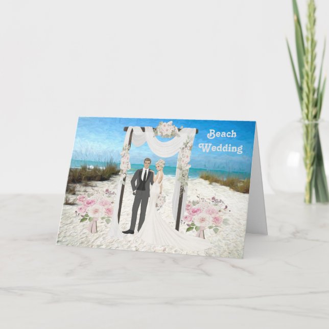 Tarjeta de felicitación para bodas en la playa (Anverso)