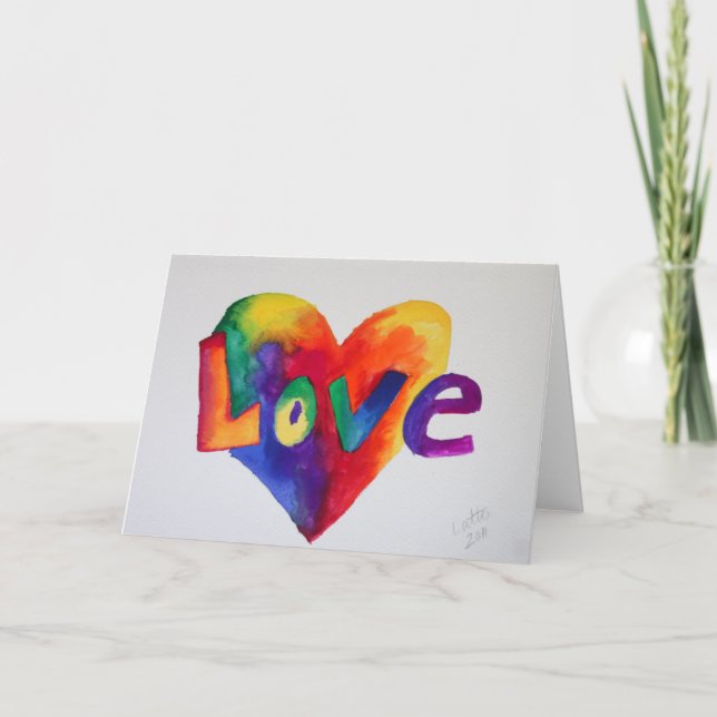 Tarjeta de felicitación para el corazón arcoiris o (Anverso)
