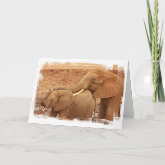 Tarjeta de felicitación para el Elefante Bebé Baño (Anverso)