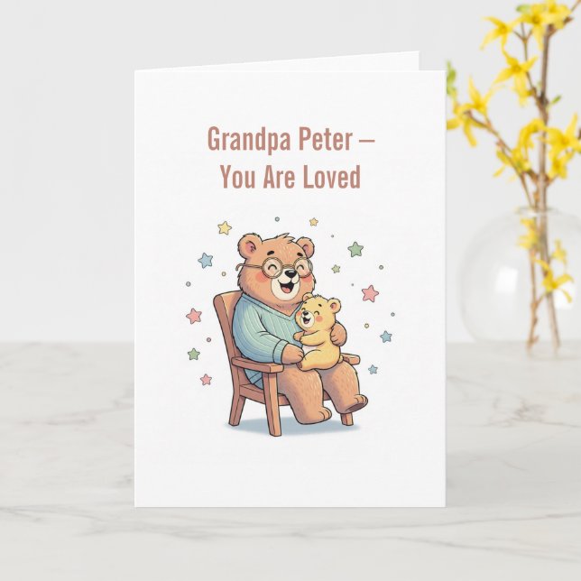 Tarjeta de felicitación para el oso del abuelo (flor amarilla)