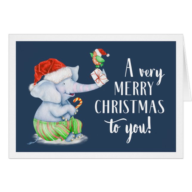 Tarjeta de felicitación para elefantes navidades (Anverso (Horizontal))