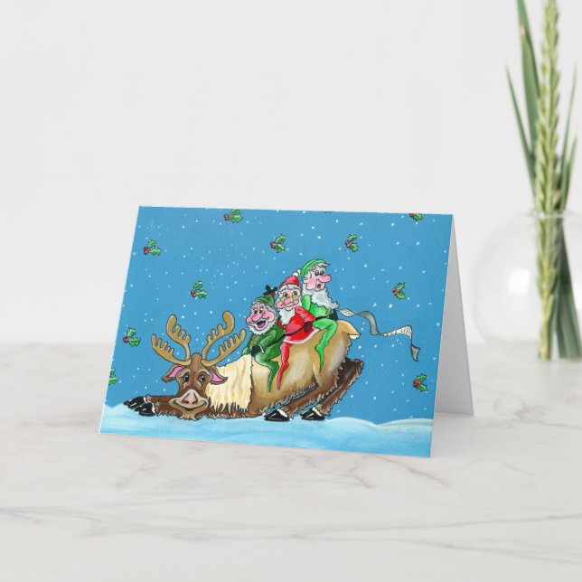 Tarjeta de felicitación para elfos y Navidades ren (Anverso)