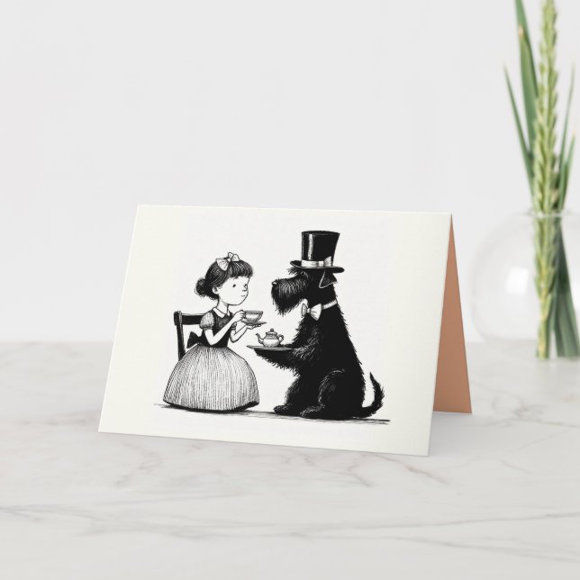 Tarjeta de Felicitación para Fiesta de Té de Perro (Anverso)