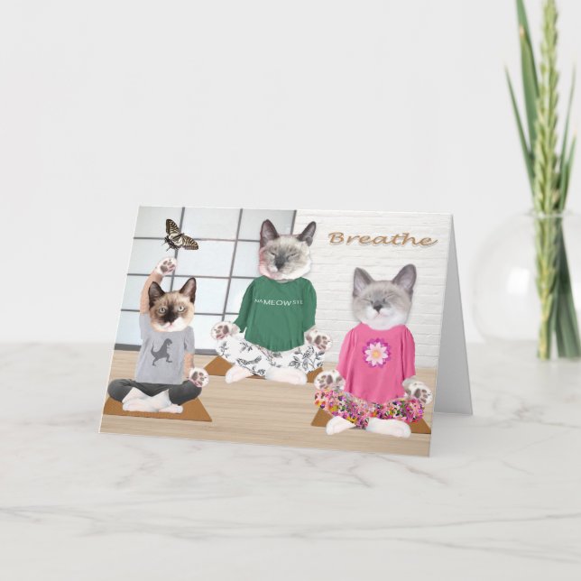 Tarjeta de felicitación para gatitos de yoga (Anverso)