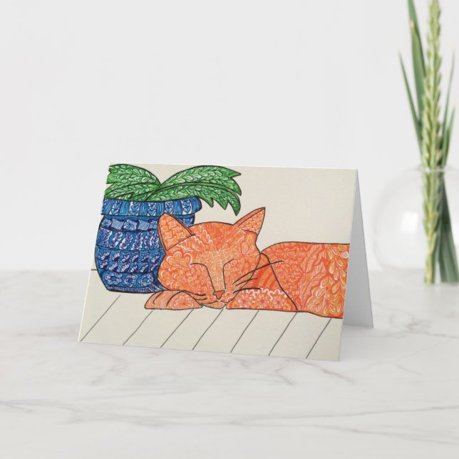 Tarjeta de felicitación para gato naranja (Anverso)