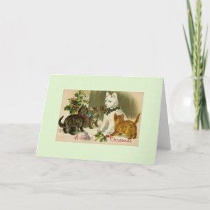 Tarjeta de felicitación para gato por nieve vintag