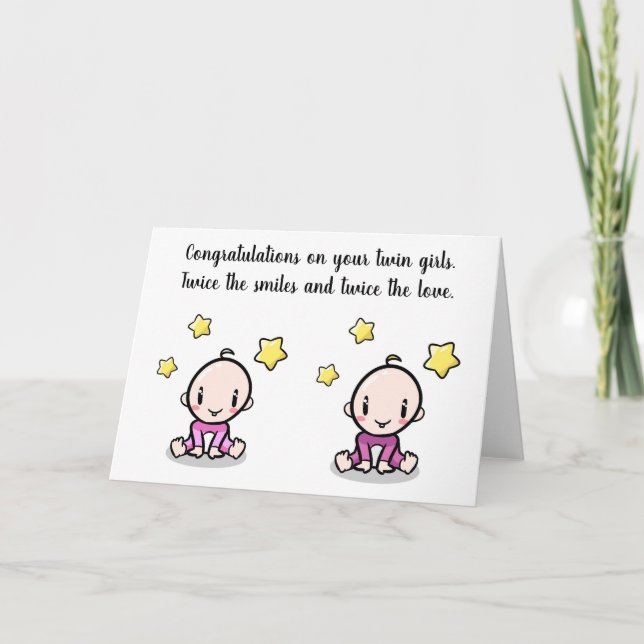 tarjeta de felicitación para gemelas, bebés gemela (Anverso)