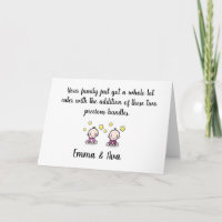 tarjeta de felicitación para gemelas, nombres, gem