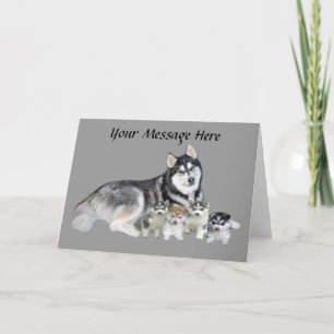 Tarjeta de felicitación para Husky Siberiano y Cup