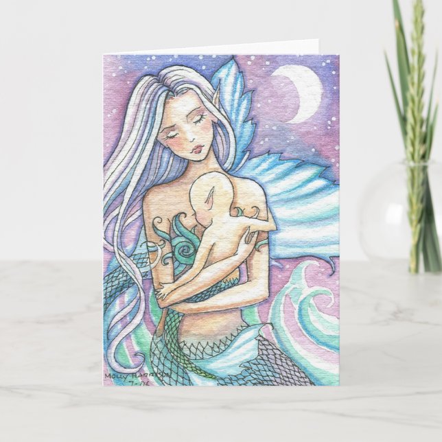 Tarjeta de felicitación para la sirena y el bebé d (Anverso)