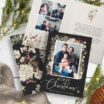 Tarjeta de felicitación para Navidades botánicos B<br><div class="desc">Tarjeta de felicitación Boho Navidades Botánicos: Esta tarjeta presenta impresionantes acuarelas de botánicos de invierno sobre un sofisticado fondo negro. Personalízalo con cuatro preciadas fotos para crear un saludo festivo y elegante que capta la esencia de la temporada. Haga que esta fiesta sea inolvidable agregando hoy mismo sus fotos familiares...</div>