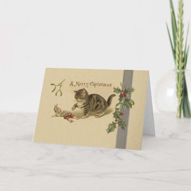 Tarjeta de felicitación para Navidades de gatito d (Anverso)