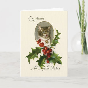 Tarjeta de felicitación para Navidades de gato de