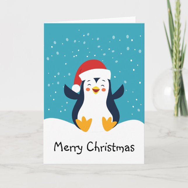 Tarjeta de felicitación para Navidades de pingüino (Anverso)