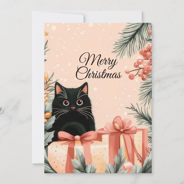 Tarjeta de felicitación para Navidades gatos festi (Anverso)