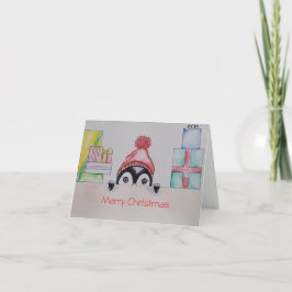Tarjeta de felicitación para Navidades pingüinos