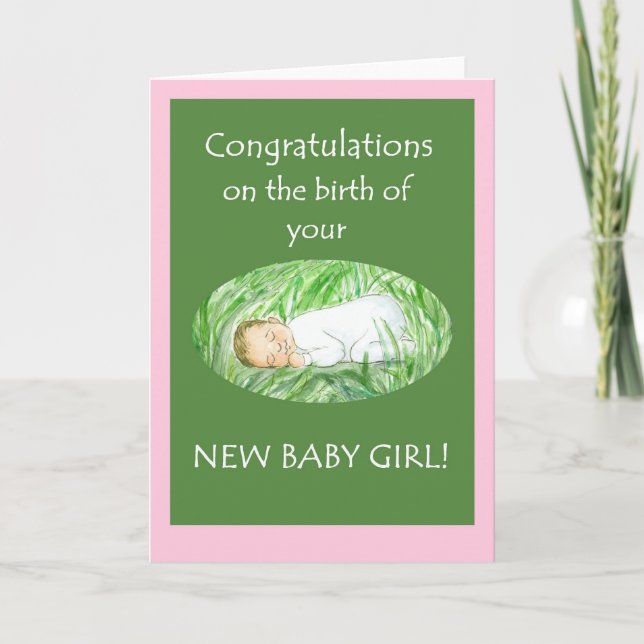 Tarjeta de Felicitación para Nueva Bebé Niña (Anverso)
