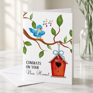 Tarjeta de felicitación para nueva casa de Pájaro