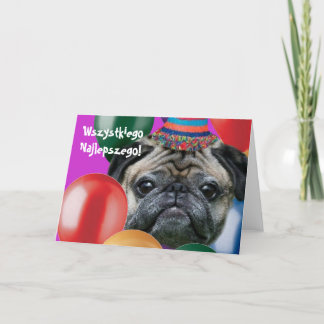 Tarjeta de felicitación para perros pug de cumplea