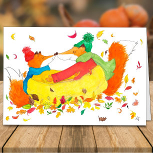 Tarjeta de felicitación para zorros de otoño de Ni