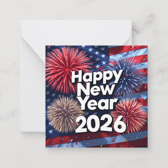 Tarjeta de felicitación Patriotic New Year 2026 (Anverso)