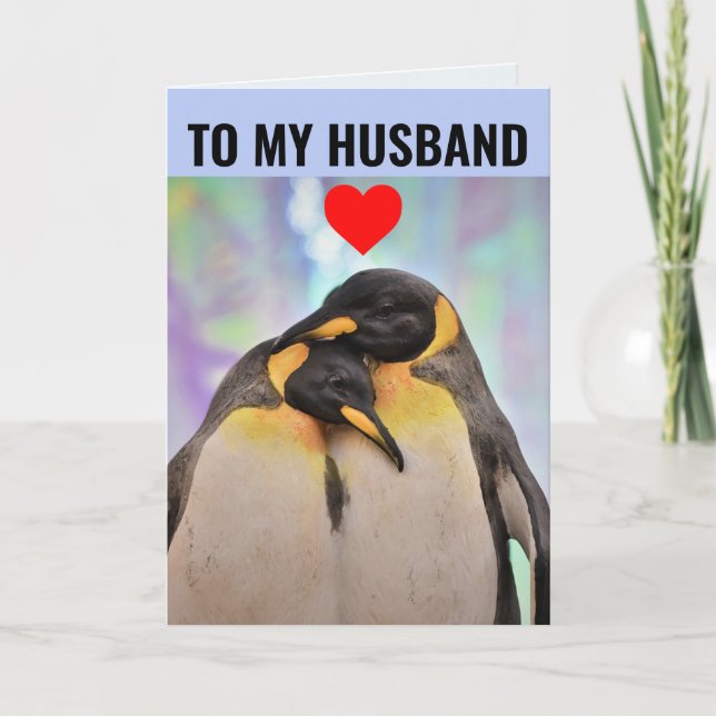 Tarjeta de felicitación PENGUIN COUPLE HUSBAND BIR (Anverso)