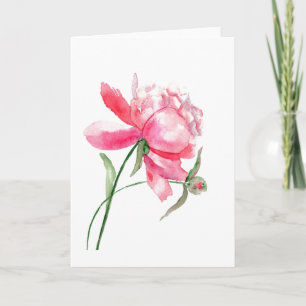 Tarjeta de felicitación Peony de color de agua ros