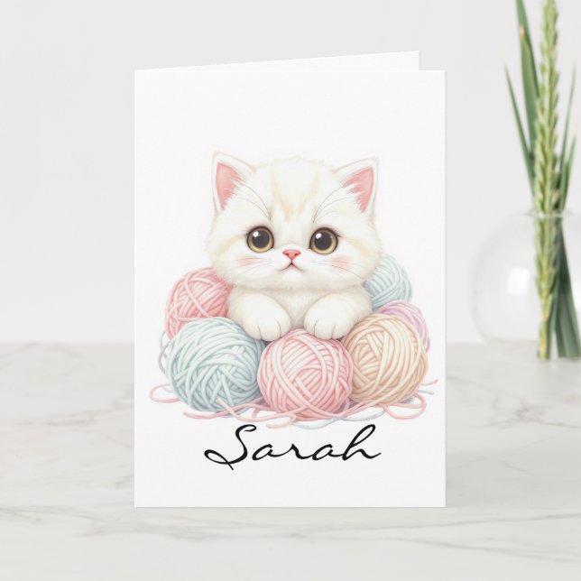 Tarjeta de felicitación personalizada de gatito te (Anverso)