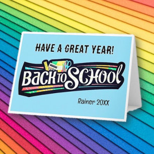 Tarjeta de felicitación personalizada de vuelta al