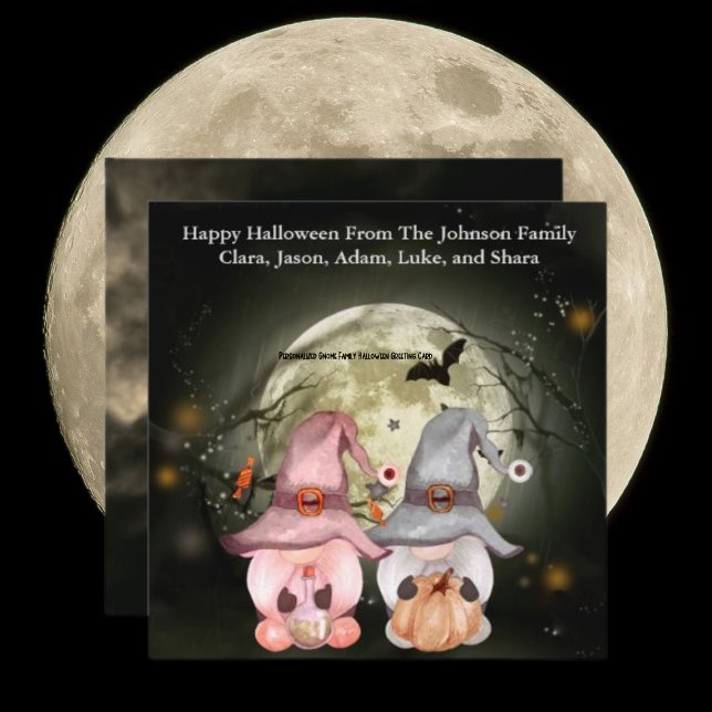 Tarjeta de felicitación personalizada Gnome Family (Personalized Gnome Family Halloween Greeting Card)