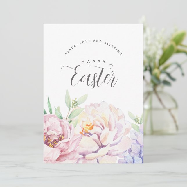 Tarjeta de felicitación personalizada Pastel Flora (Anverso de pie)