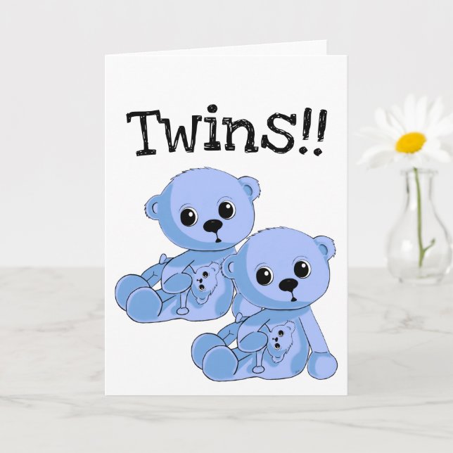 Tarjeta de felicitación personalizada Twins Teddy  (Planta pequeña)