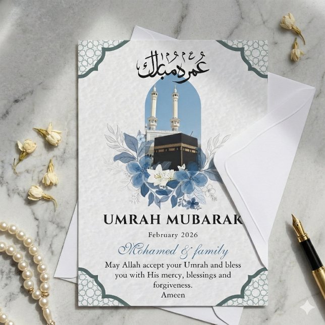 Tarjeta de Felicitación Personalizada Umrah Mubara (Subido por el creador)