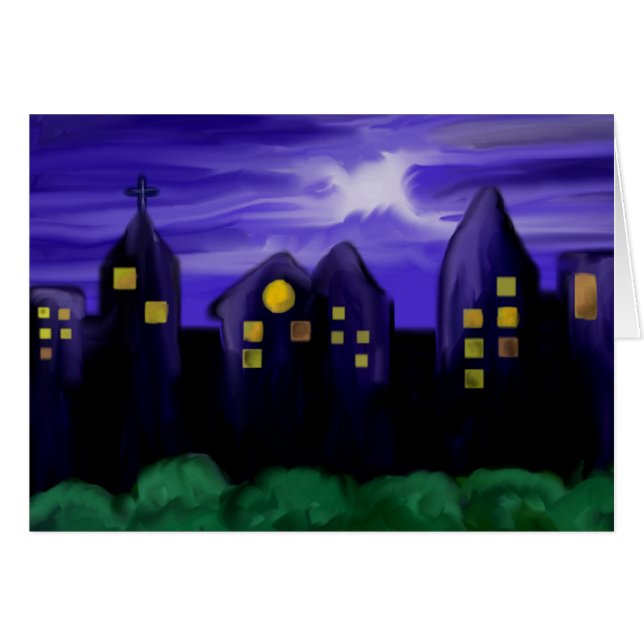 Tarjeta de felicitación pintada de cielo nocturno (Anverso (Horizontal))