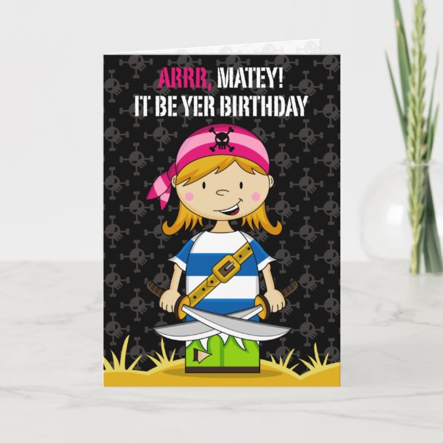 Tarjeta de felicitación pirata chica (Anverso)