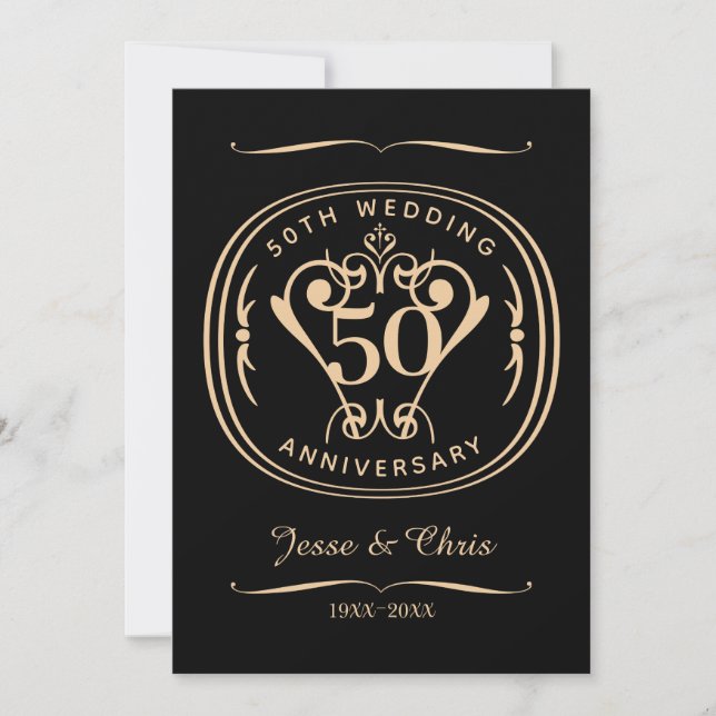 Tarjeta de felicitación plana de 50 años de Boda (Anverso)