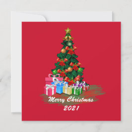 Tarjeta de felicitación plana de árbol de Navidad