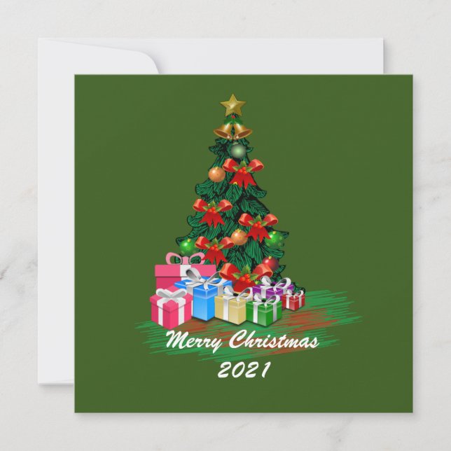 Tarjeta de felicitación plana de árbol de Navidad (Anverso)