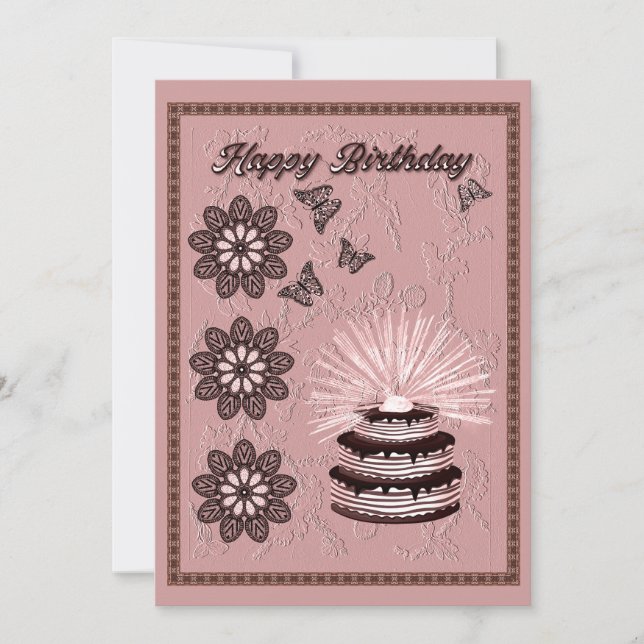 Tarjeta de felicitación plana de cumpleaños Cake A (Anverso)