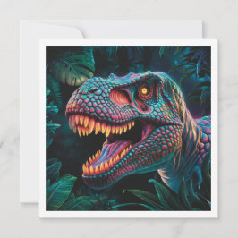Tarjeta de felicitación plana de dinosaurios T Rex