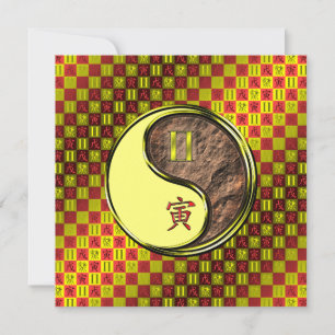 Tarjeta de felicitación plana de Géminis y Tigre d