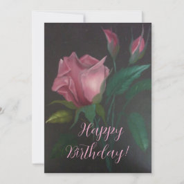 Tarjeta de felicitación plana de rosa rosa y capul