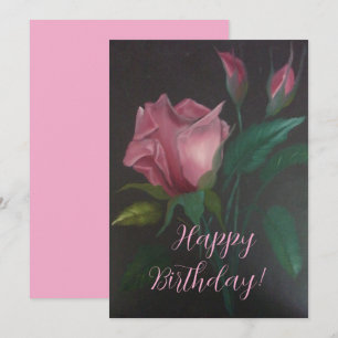 Tarjeta de felicitación plana de rosa rosa y capul