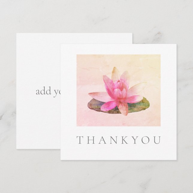 Tarjeta de felicitación plana: GRACIAS: PINK LOTUS (Anverso / Reverso)